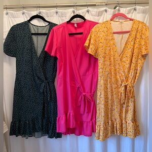 Elegant Women's Wrap Dresses - Pink, Yellow, and Black